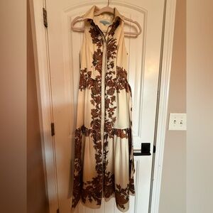 EUC ANTONIO MELANI Cream and Brown Maxi Dress